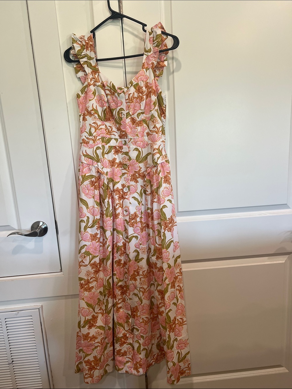 Floral Pink & Olive Maxi Dress with Ruffle Straps